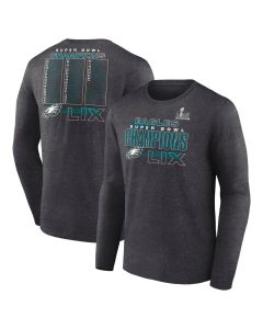 Men's Philadelphia Eagles Heather Charcoal Super Bowl LIX Champions Roster Long Sleeve T-Shirt (Charcoal)
