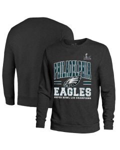 Men's Philadelphia Eagles Threads Black Super Bowl LIX Champions Big Chalk Stripe Tri-Blend Fleece Sweatshirt (Black)