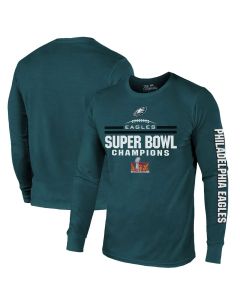Men's Philadelphia Eagles Threads Midnight Green Super Bowl LIX Champions Goal Line Stand Long Sleeve Tri-Blend T-Shirt (Green Midnight)