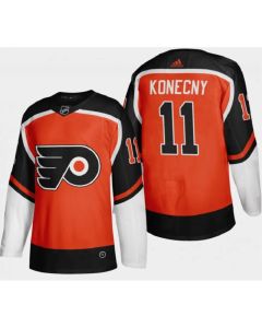 Men's Philadelphia Flyers #11 Travis Konecny 2021 Orange Reverse Retro Stitched Jersey