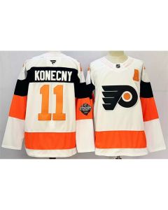 Men's Philadelphia Flyers #11 Travis Konecny White 2024-25 With A Patch Stitched Jersey