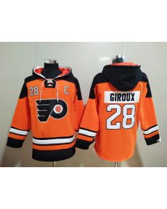 Men's Philadelphia Flyers #28 Claude Giroux Orange Ageless Must-Have Lace-Up Pullover Hoodie