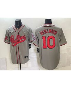Men's Philadelphia Phillies #10 J.T. Realmuto Gray Cool Base Stitched Baseball Jersey (Style 2)