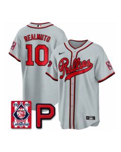 Men's Philadelphia Phillies #10 J.T. Realmuto Gray Stitched Baseball Jersey (Gray)