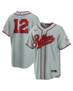 Men's Philadelphia Phillies #12 Kyle Schwarber Gray 2026 Field of Dreams Stadium Jersey (Gray)