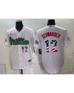 Men's Philadelphia Phillies #12 Kyle Schwarber White Phanatic USA 250 Fourth of July Jersey (Style 2)