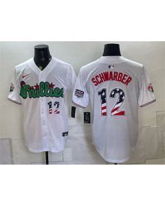 Men's Philadelphia Phillies #12 Kyle Schwarber White Phanatic USA 250 Fourth of July Jersey (Style 5)