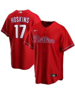 Men's Philadelphia Phillies #17 Rhys Hoskins Red Cool Base Stitched Jersey (Red)