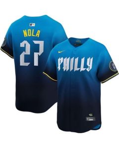 Men's Philadelphia Phillies #27 Aaron Nola Blue 2024 City Connect Limited Player Jersey