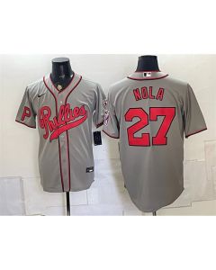 Men's Philadelphia Phillies #27 Aaron Nola Gray 2026 Field of Dreams Stadium Jersey