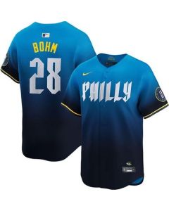 Men's Philadelphia Phillies #28 Alec Bohm Blue 2024 City Connect Limited Player Jersey