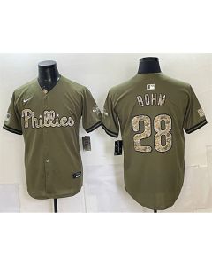 Men's Philadelphia Phillies #28 Alec Bohm Olive 2026 Armed Forces Day Jersey (Olive)