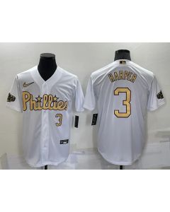 Men's Philadelphia Phillies #3 Bryce Harper 2022 All-Star White Cool Base Stitched Baseball Jersey (White)