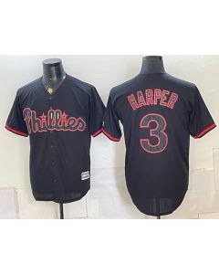 Men's Philadelphia Phillies #3 Bryce Harper Black Cool Base Stitched Baseball Jersey (Black)
