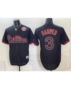 Men's Philadelphia Phillies #3 Bryce Harper Black Cool Base Stitched Baseball Jersey (Style 3)