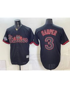 Men's Philadelphia Phillies #3 Bryce Harper Black Cool Base Stitched Baseball Jersey (Style 7)