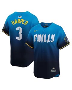 Men's Philadelphia Phillies #3 Bryce Harper Blue 2024 City Connect Limited Player Jersey
