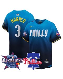 Men's Philadelphia Phillies #3 Bryce Harper Blue 2026 MLB All-Star Jersey (Blue)