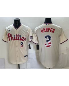 Men's Philadelphia Phillies #3 Bryce Harper Cream USA 250 Fourth of July Home Baseball Jersey