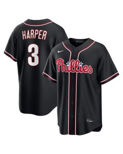 Men's Philadelphia Phillies #3 Bryce Harper Fashion Replica Black Out Jersey (Black)
