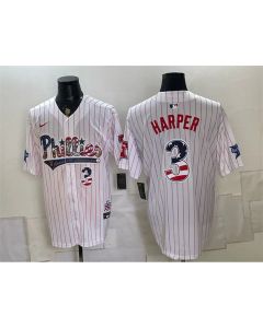 Men's Philadelphia Phillies #3 Bryce Harper White 2026 All-Star & USA 250 Fourth of July Home Jersey (White)