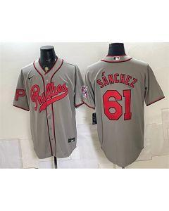 Men's Philadelphia Phillies #61 Cristopher Sanchez Gray 2026 Field of Dreams Stadium Jersey