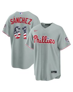 Men's Philadelphia Phillies #61 Cristopher Sanchez Nike Gray USA 250 Fourth of July Road Stadium Jersey (Gray)