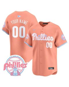 Men's Philadelphia Phillies Bubblegum Peach Vapor Premier Limited Stitched Custom Jersey (Style 2)