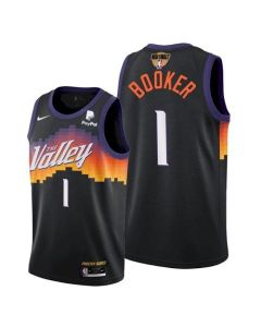Men's Phoenix Suns #1 Devin Booker 2021 Black NBA Finals City Edition Stitched Jersey