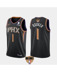 Men's Phoenix Suns #1 Devin Booker 2021 Black NBA Finals Statement Edition Stitched Jersey