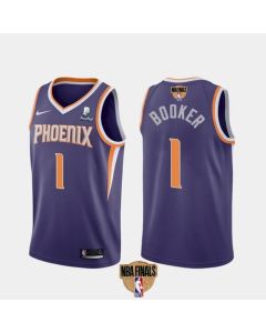 Men's Phoenix Suns #1 Devin Booker 2021 Purple NBA Finals Icon Edition Stitched Jersey
