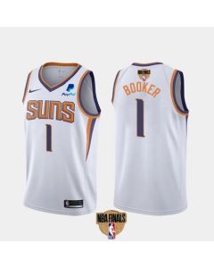 Men's Phoenix Suns #1 Devin Booker 2021 White NBA Finals Association Edition Stitched Jersey