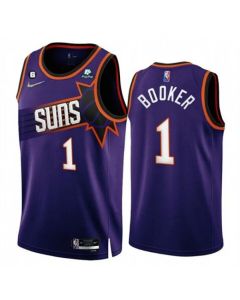 Men's Phoenix Suns #1 Devin Booker 2022/23 Purple 75th Anniversary Icon Edition With NO.6 Patch Stitched Jersey