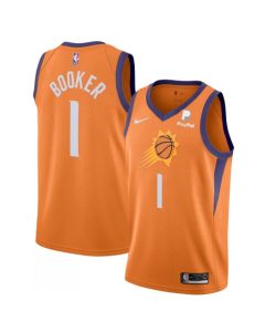 Men's Phoenix Suns #1 Devin Booker Orange Statement Edition Stitched Jersey