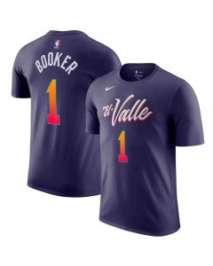 Men's Phoenix Suns #1 Devin Booker Purple 2023/24 City Edition Name & Number T-Shirt