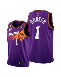 Men's Phoenix Suns #1 Devin Booker Purple With NO.6 Patch Stitched Basketball Jersey