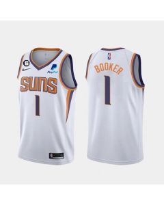 Men's Phoenix Suns #1 Devin Booker White Association Edition With NO.6 Patch Stitched Basketball Jersey