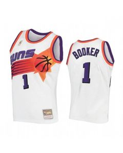Men's Phoenix Suns #1 Devin Booker White Throwback Stitched Jersey