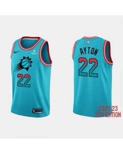 Men's Phoenix Suns #22 Deandre Ayton 2022-23 Blue City Edition Stitched Basketball Jersey