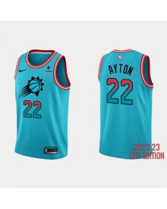 Men's Phoenix Suns #22 Deandre Ayton Blue 2022/23 City Edition With Black Payple Patch Stitched Basketball Jersey