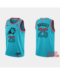 Men's Phoenix Suns #25 Mikal Bridges Blue 2022/23 City Edition With Black Payple Patch Stitched Basketball Jersey
