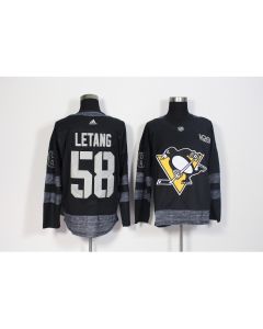 Men's Pittsburgh Penguins #58 Kris Letang Black 1917-2017 100th Anniversary Stitched NHL Jersey