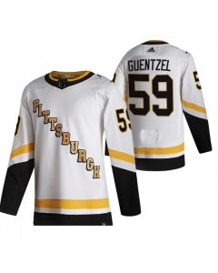 Men's Pittsburgh Penguins #59 Jake Guentzel 2021 Reverse Retro White Stitched NHL Jersey