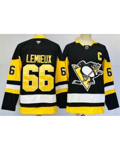 Men's Pittsburgh Penguins #66 Mario Lemieux Black 2024-25 Home With C Patch Stitched Hockey Jersey