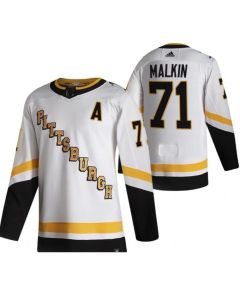 Men's Pittsburgh Penguins #71 Evgeni Malkin 2021 Reverse Retro White Stitched NHL Jersey