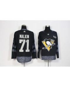 Men's Pittsburgh Penguins #71 Evgeni Malkin Black 1917-2017 100th Anniversary Stitched NHL Jersey