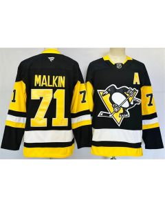 Men's Pittsburgh Penguins #71 Evgeni Malkin Black 2024-25 Home With A Patch Stitched Hockey Jersey