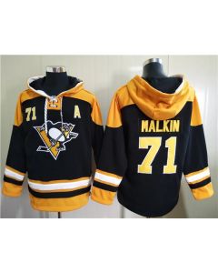 Men's Pittsburgh Penguins #71 Evgeni Malkin Black Ageless Must-Have Lace-Up Pullover Hoodie