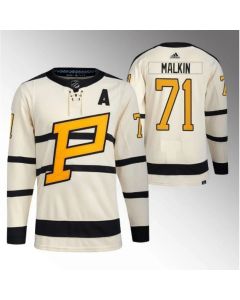 Men's Pittsburgh Penguins #71 Evgeni Malkin Cream 2023 Winter Classic Stitched Jersey