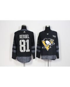 Men's Pittsburgh Penguins #81 Phil Kessel Black 1917-2017 100th Anniversary Stitched NHL Jersey